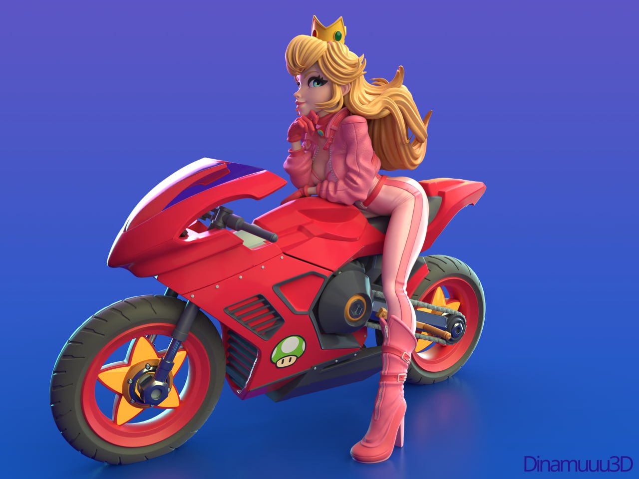 Peach Biker  | Diamuuu3d Fan Art| Garage Kit | Unpainted