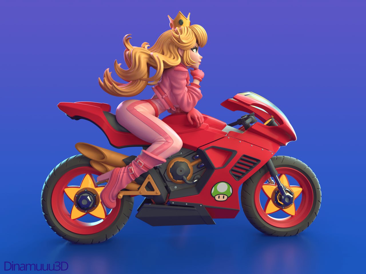 Peach Biker  | Diamuuu3d Fan Art| Garage Kit | Unpainted